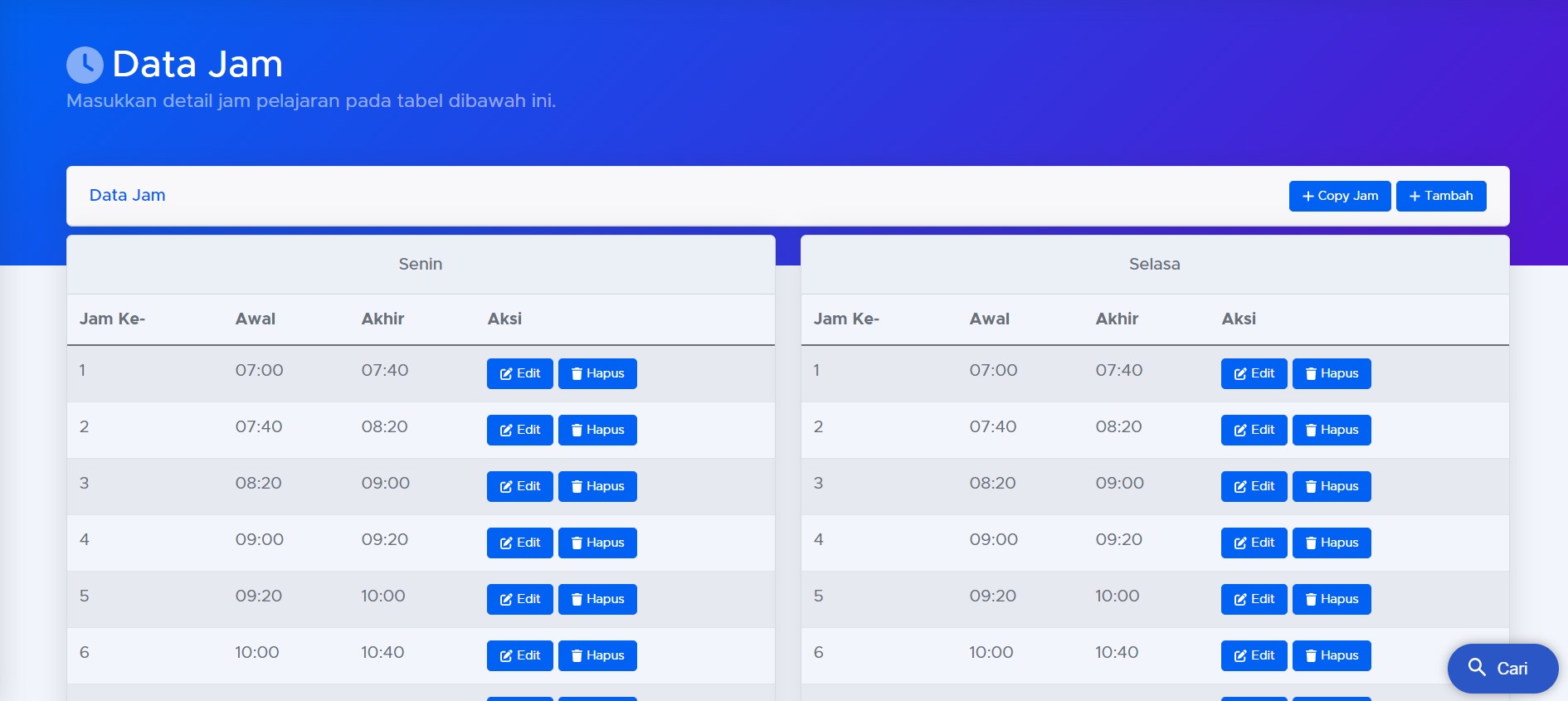 Data Jam Aplikasi Jadwal Anti Bentrok