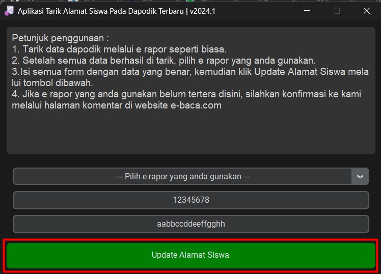 Update data alamat siswa di e rapor